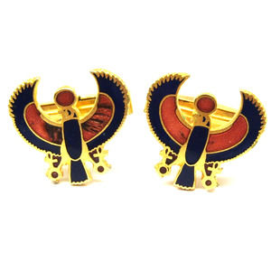 Egyptian Horus God Falcon Cufflinks Blue W/ Red Enamel Inlay Men Formal Wear
